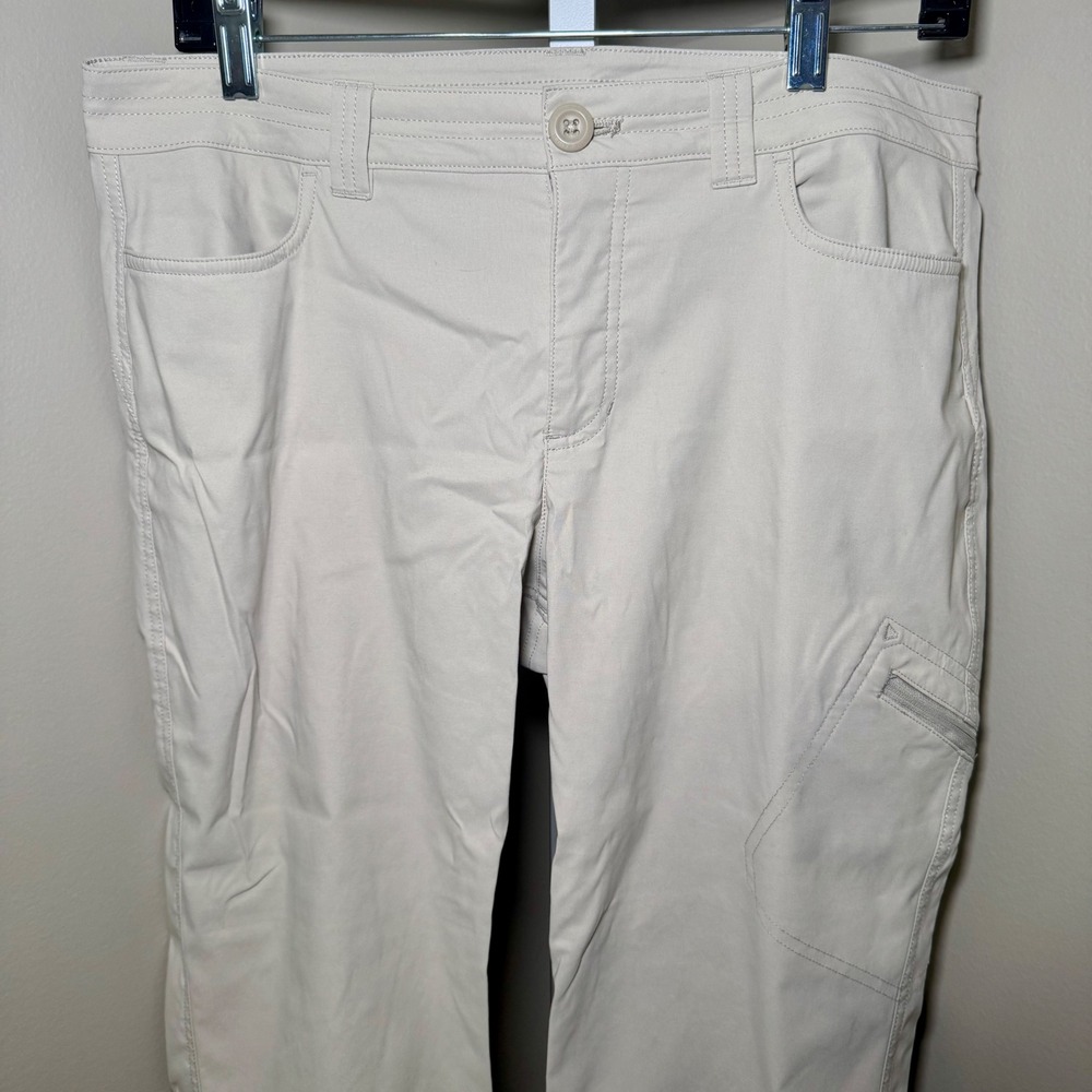 Eddie Bauer Travex Horizon Women Stone Beige Cropped Cargo Hiking Pants Size 10